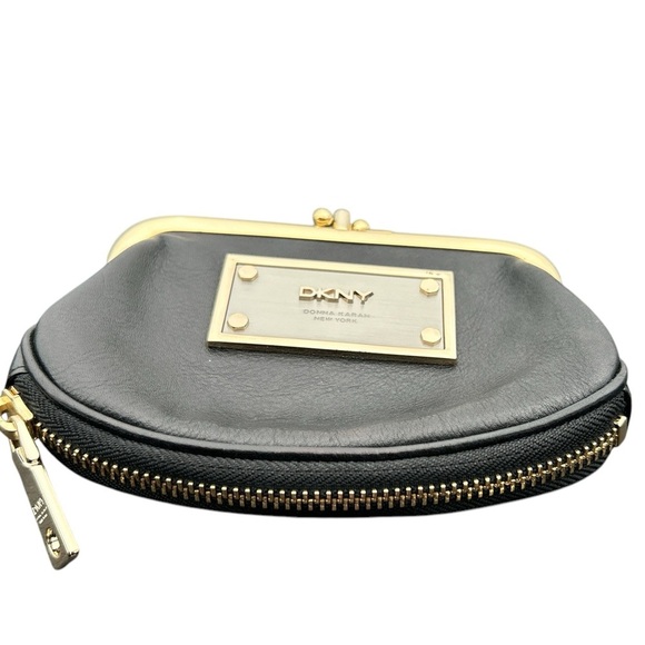 DKNY Town & Country Classic Double Frame Coin Purse Black Leather - Picture 2 of 6